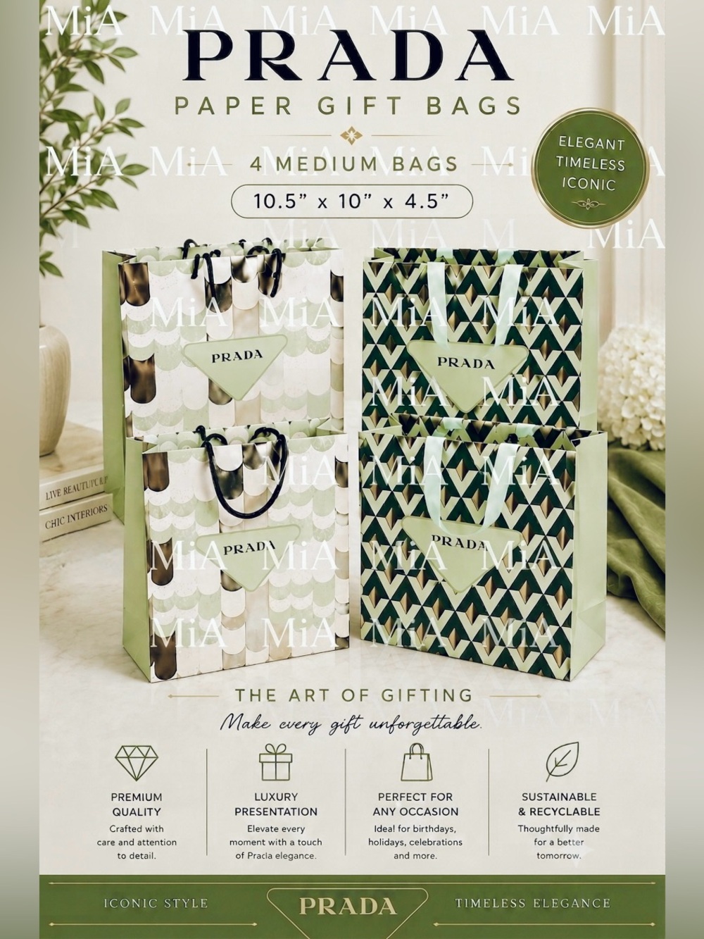 Prada Paper Gift Bag x 4pcs Medium (10.5” x 10” x 4.5”)